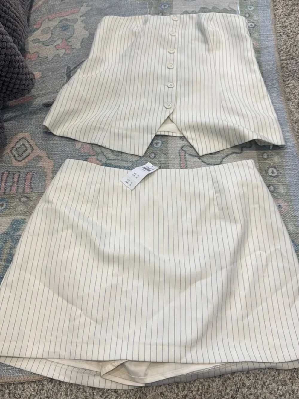Women’s Cream Pinstripe Button-Front Skirt set - AF